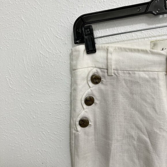 Elevenses Anthropologie Off-White Linen Wide Leg Pants Coastal Nautical Size 2 - Picture 6 of 12